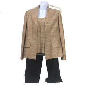 Kaspar 3 Piece Pant Suit Jacket Vest Pants Multi Color Shell Brown Pants Wm's 10